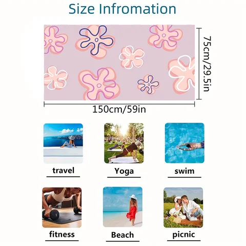 Cute Flowers Beach Towel, Pink Oversize Quick Dry Beach Towel, Soft Swim Towels, Use for Courtyard Camping Outdoor Activities