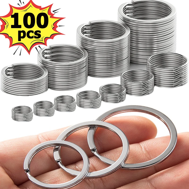 

20/100PCS Silver Plated Metal Keychain Round Flat KeyringKeyfob Key Holder Rings Women Men DIY Key Ring Accessories Wholesale