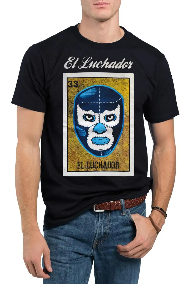 El Luchador Loteria Mexican Bingo T-Shirt Novelty Funny Family Tee Black New