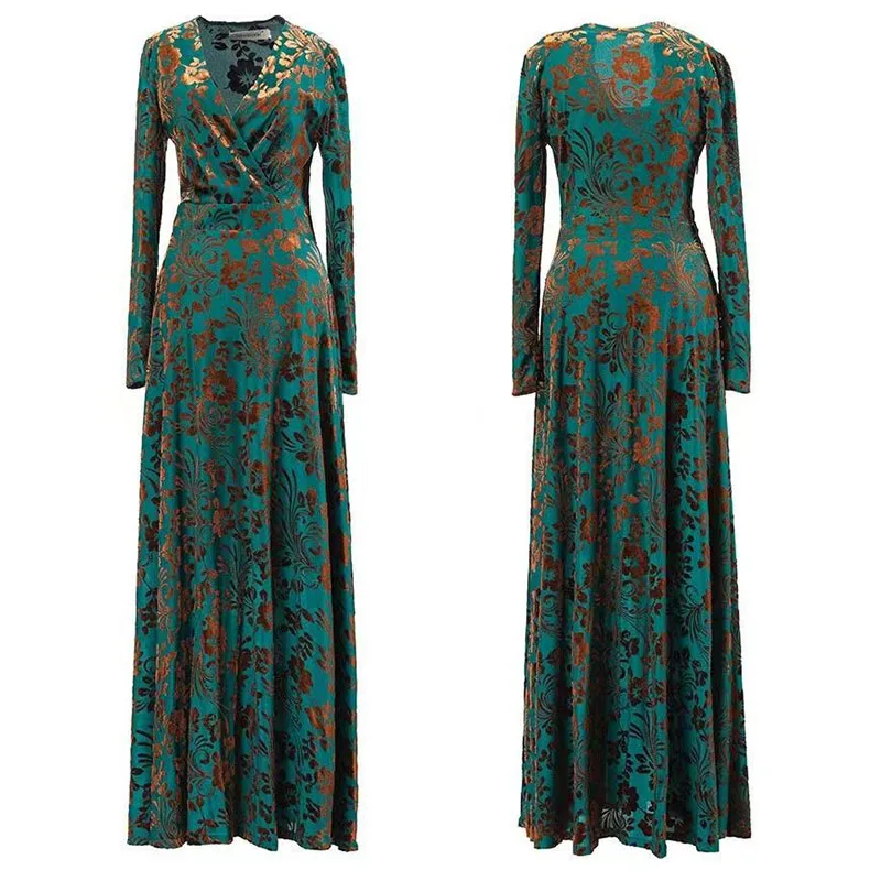 Осеннее новое длинное женское платье с принтом вечерние вечернее элегантное