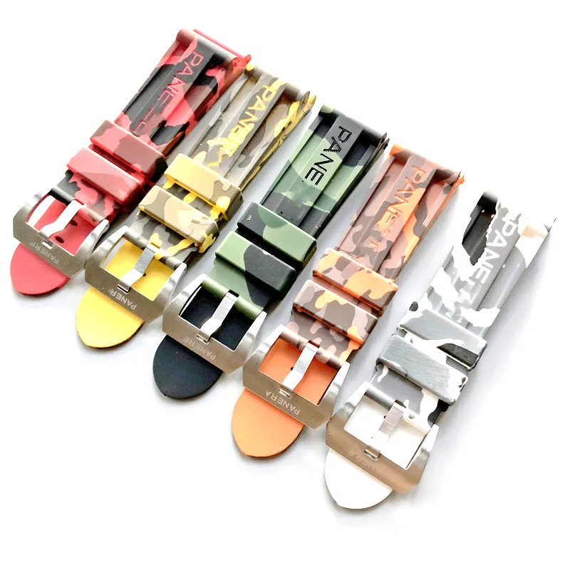 

Миниатюрный Камуфляжный силиконовый ремешок для часов 24 мм, пам панхай, ТПУ, пыленепроницаемый, пыленепроницаемый, водонепроницаемый, рези...