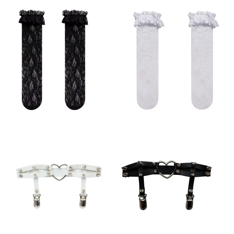 Кружевные носки с рюшами и оборками чулки в стиле Лолиты готические подвязки
