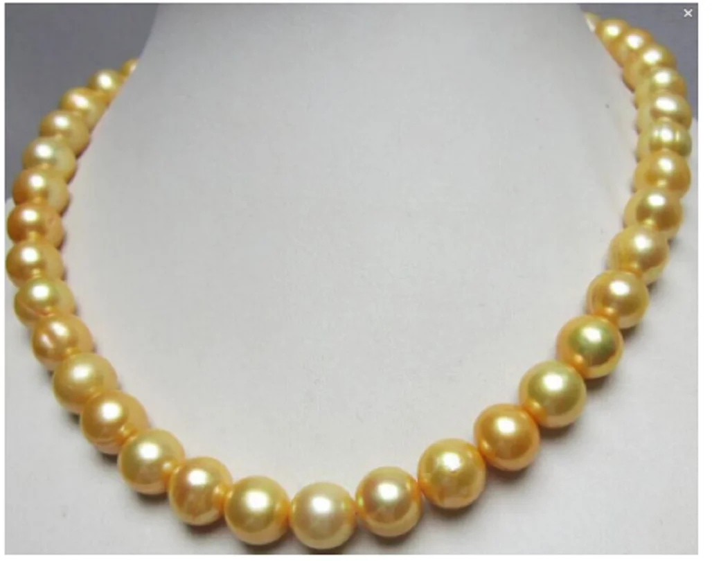 

18“ AAAA Japanese Akoya 9-10 mm Golden pearl Necklace 14K Yellow Gold clasp Fine Jewelry Gifts