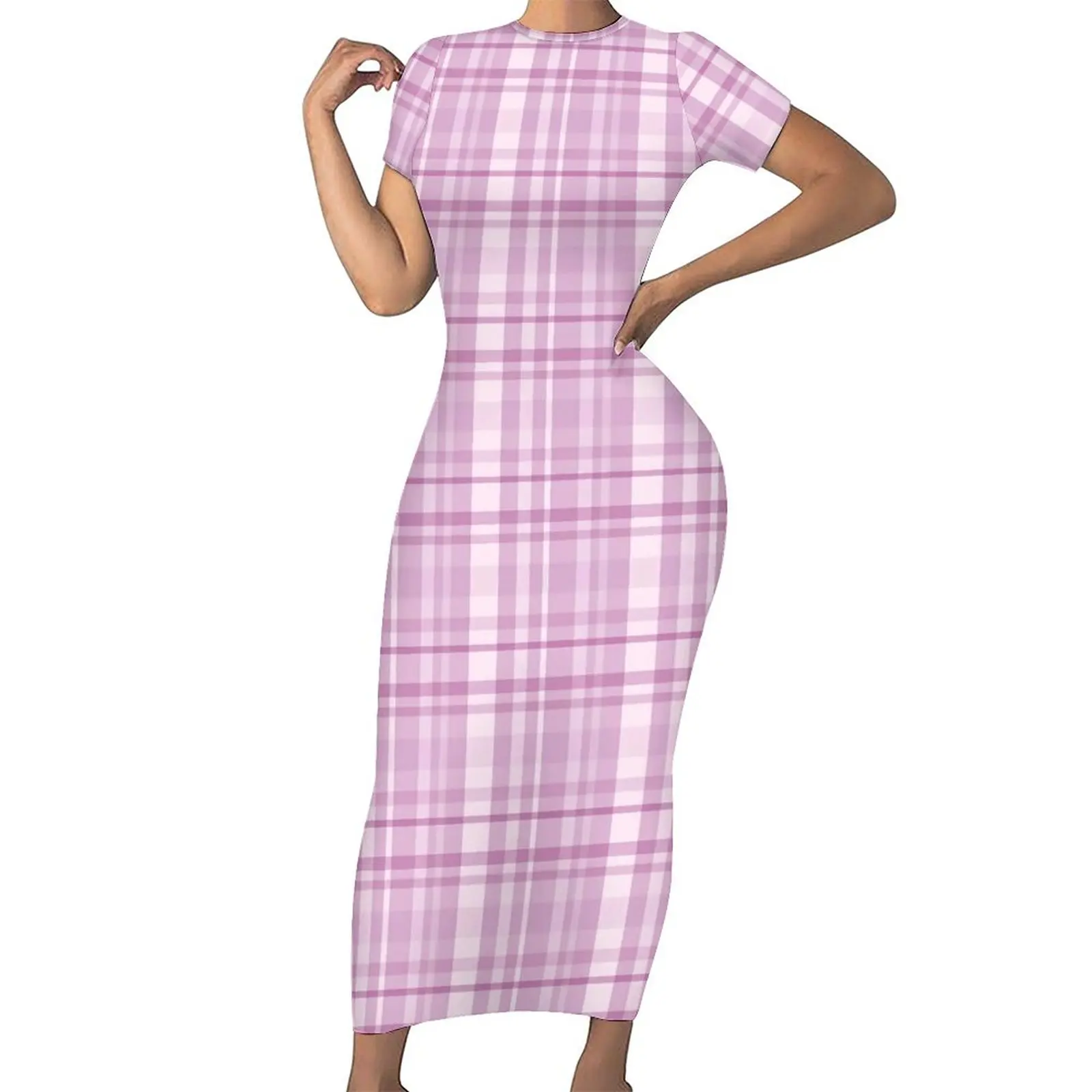 

Платье-макси в клетку, с коротким рукавом, с принтом