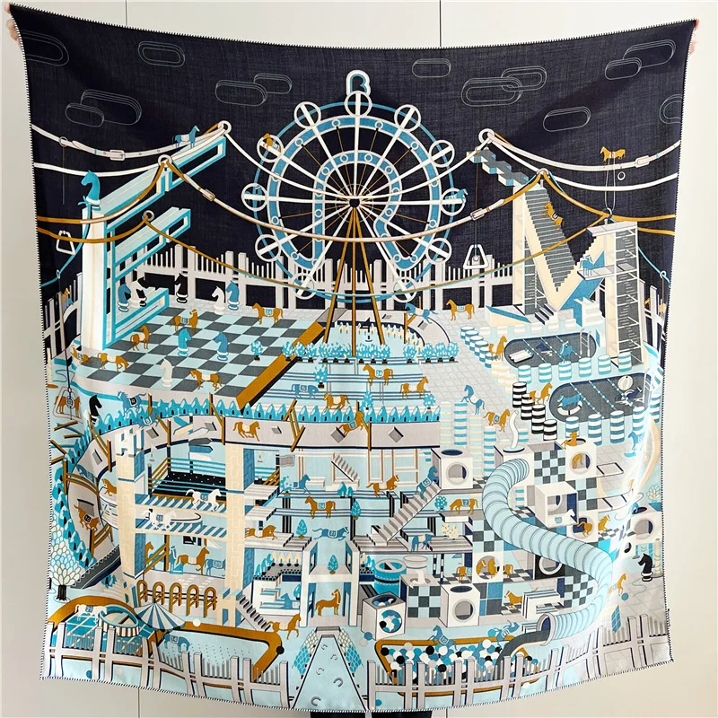 

2024 H Cashmere Silk Wool Scarf 140 Winter Large Scarves Woman Luxury Brand Cape Blanket Wool Shawl