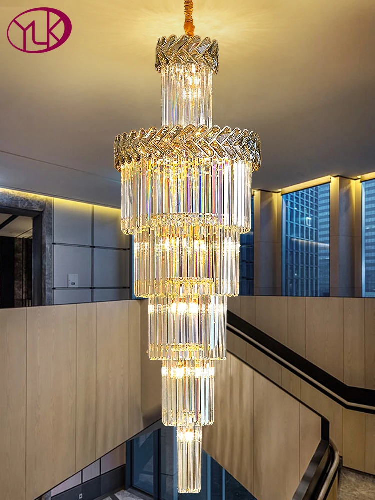

Luxury gold crystal chandelier for living room modern home decor cristal lamp long staircase light fixture large foyer lustre