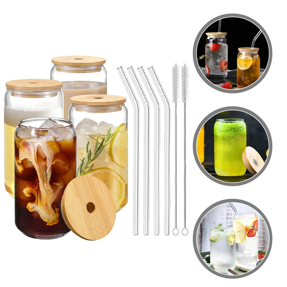 

4 Sets Wide Mouth Creative Glass Cups Can Shaped Drinking Glasses Glasses Drinking Mug