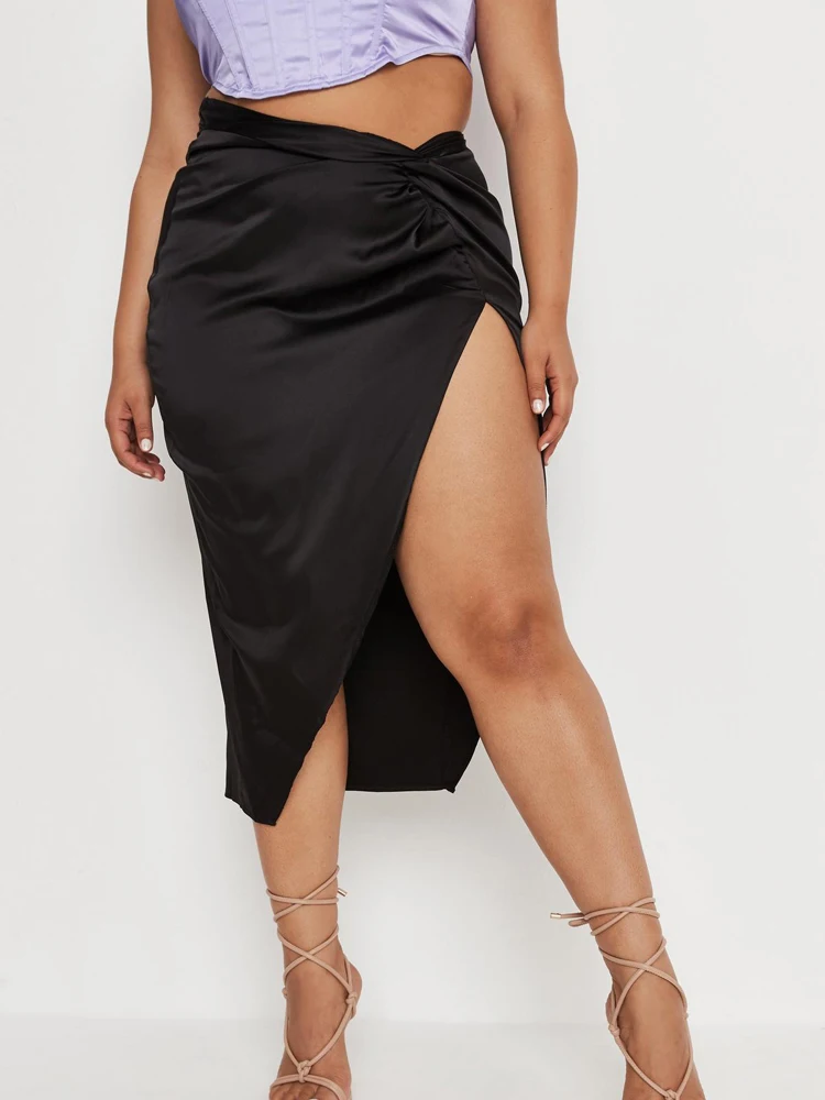 Однотонная Базовая элегантная трапециевидная черная пикантная Женская юбка с