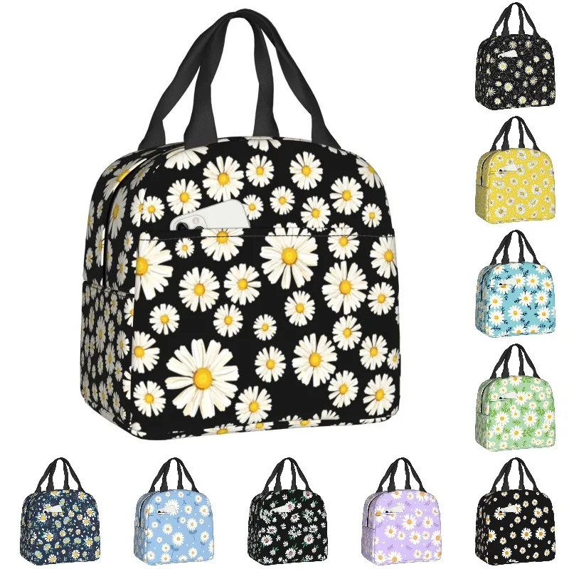 

Beautiful Flower Daisy Lunch Bag Chamomile Floral Portable Cooler Thermal Insulated Bento Box For Women Children Food Picnic Bag