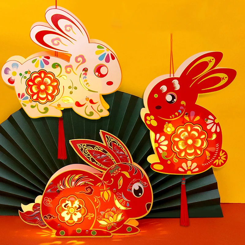 

Mid-autumn Festival Rabbit Animals Lantern Chinese Style Round Paper Lantern Child DIY Handcrafts for Birthday Party Decoration
