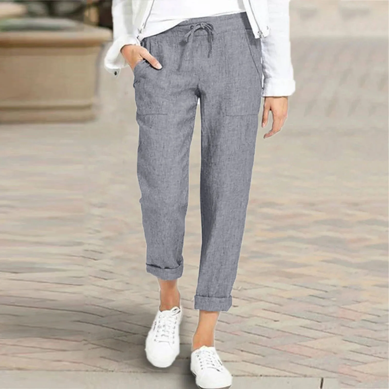 Summer Cotton Linen Women's Pants Linen Black Pockets Loose Baggy Trousers Female Spring New Casual Fashion Office Ladies Bottom