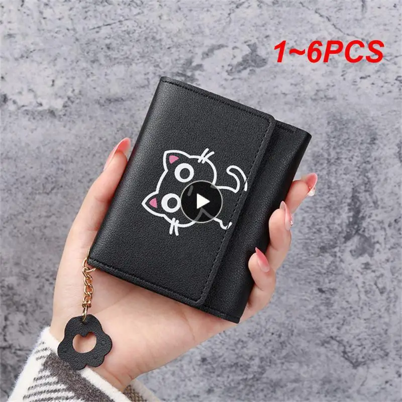 

1~6PCS New Women's Wallet Cute Cat Short Wallet Leather Small Purse Girls Money Bag Card Holder Ladies Female Hasp 2022 Fashion