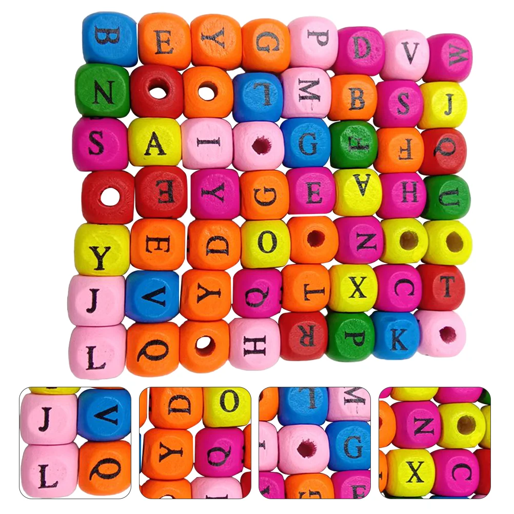 

Wooden Alphabet Beads Letter DIY Colorful Jewelry Making Square Cube Toys