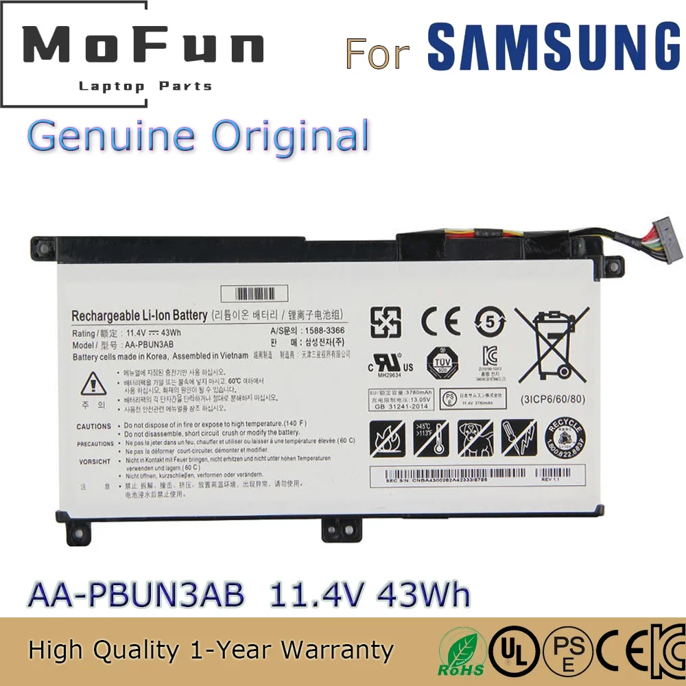 Совершенно новый оригинальный аккумулятор для ноутбука AA-PBUN3AB 11 4 В 43 Втч Samsung