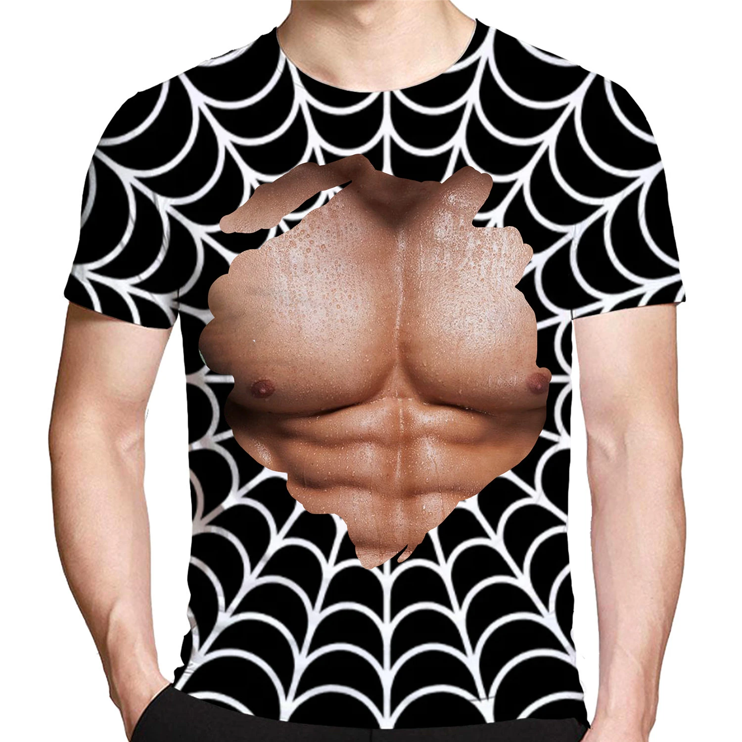 

Summer New Hot Fitness Body Skin Fake Muscles 3d Print T-shirts Men Women Fashion Streetwear Tee Casual Short Sleeve Tattoo Top