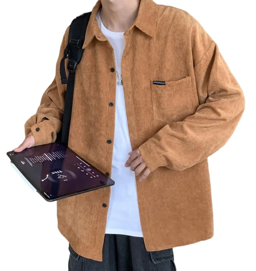 Corduroy Shirt Men's Loose Retro Full-Sleeved Single Breasted Shirt Business Casual Men Fashion Solid Color Corduroy Shirts