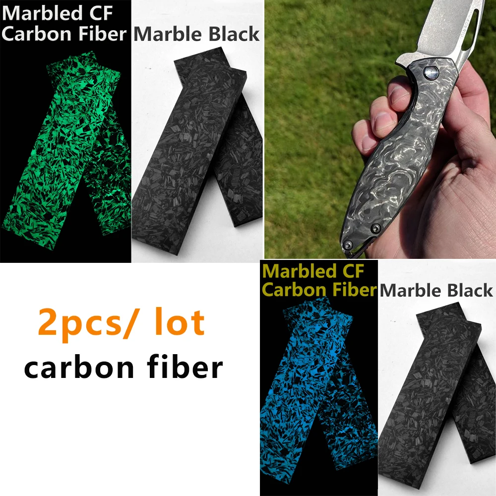 

2pcs Knife handle material carbon fiber sheet board blue green luminous gravel pattern Marbled CF