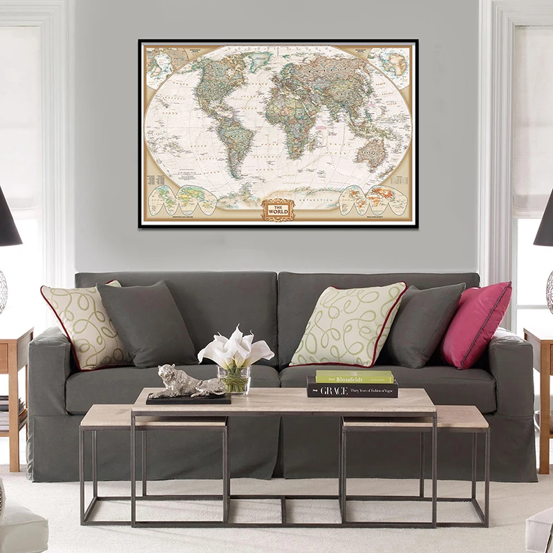

Retro World Map 84*59cm Wall Art Posters Unframed Prints Non-woven Canvas Painting Office Supplies Living Room Home Decoration