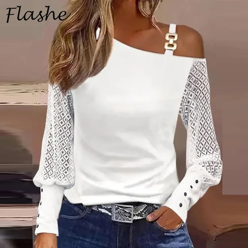 Блузка женская с открытыми плечами и длинным рукавом элегантный пикантный Белый