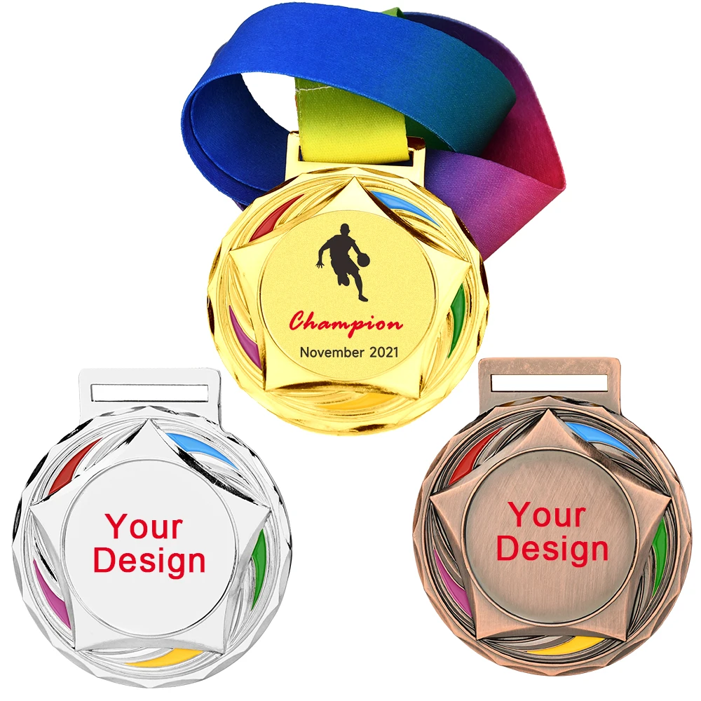 Blank Medals Metal Award Medals with Neck Ribbon Gold Silver Bronze Generic Medal For Any Competition Sports Souvenir Free Print