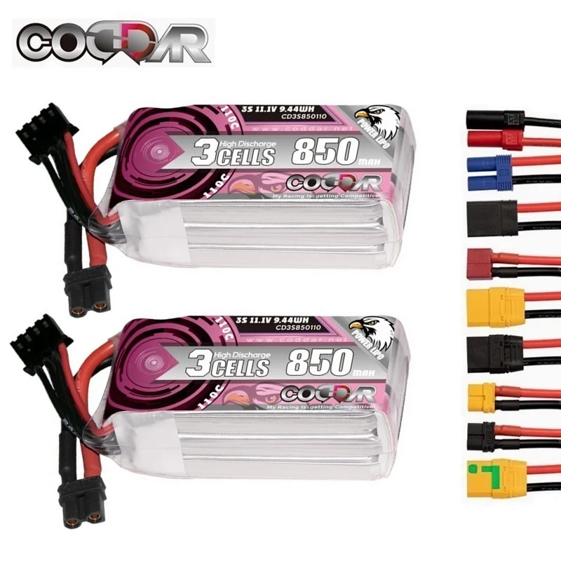 

2PCS CODDAR 3S 850mAh 11.1V 110C Lipo Battery For FPV Quadcopter RC Helicopter Racing Drone Parts With XT30 XT60 XT90 Connetor
