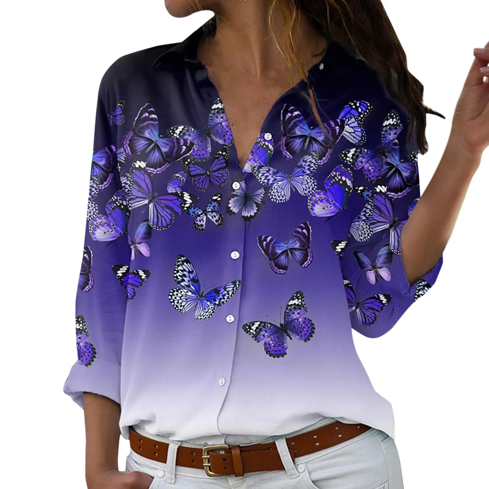 

Женский элегантный пуловер, сексуальный топ с длинным рукавом, топ на пуговицах с принтом, повседневная одежда на осень и зиму, рубашка на бр...