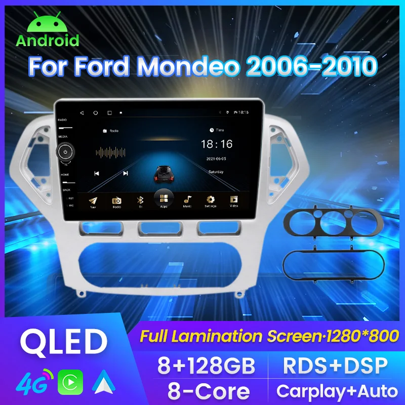 

Автомобильный радиоприемник 10 дюймов Android 11 8 + 128G 8-ядерный стерео для Ford Mondeo 2006-2010 мультимедийный плеер GPS навигация Carplay + Авто RDS DSP