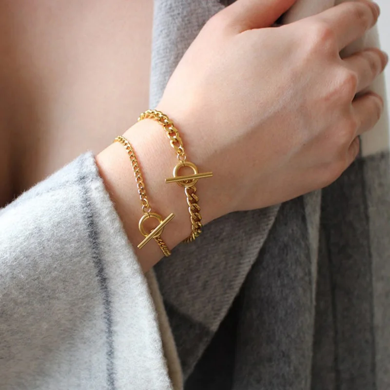 Новинка 2022 классический браслет из звеньев цепи женский простой нержавеющей