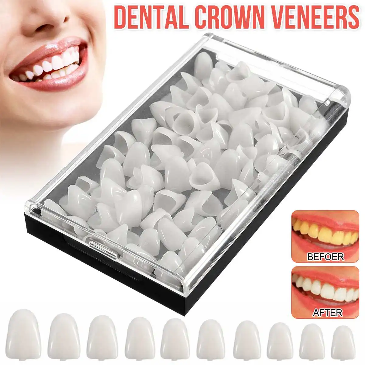 

70 шт./кор. зубчатые короны, отбеливающие зубы, фарфоровые материалы, временный уход за зубами, задние виниры, молярные коронные дентиары