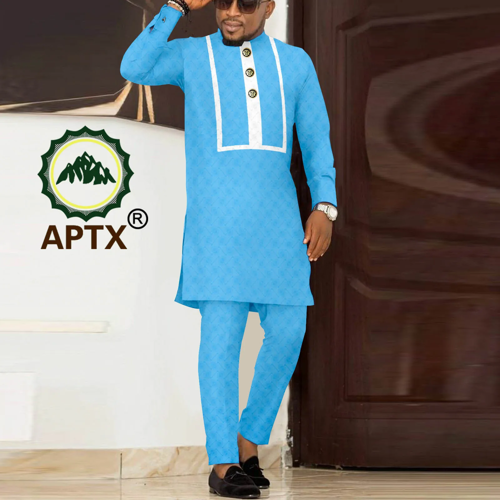 

African Suits for Men Single Breasted Long Sleeve Shirt and Trousers Party Wedding Tribal Costume A2216064