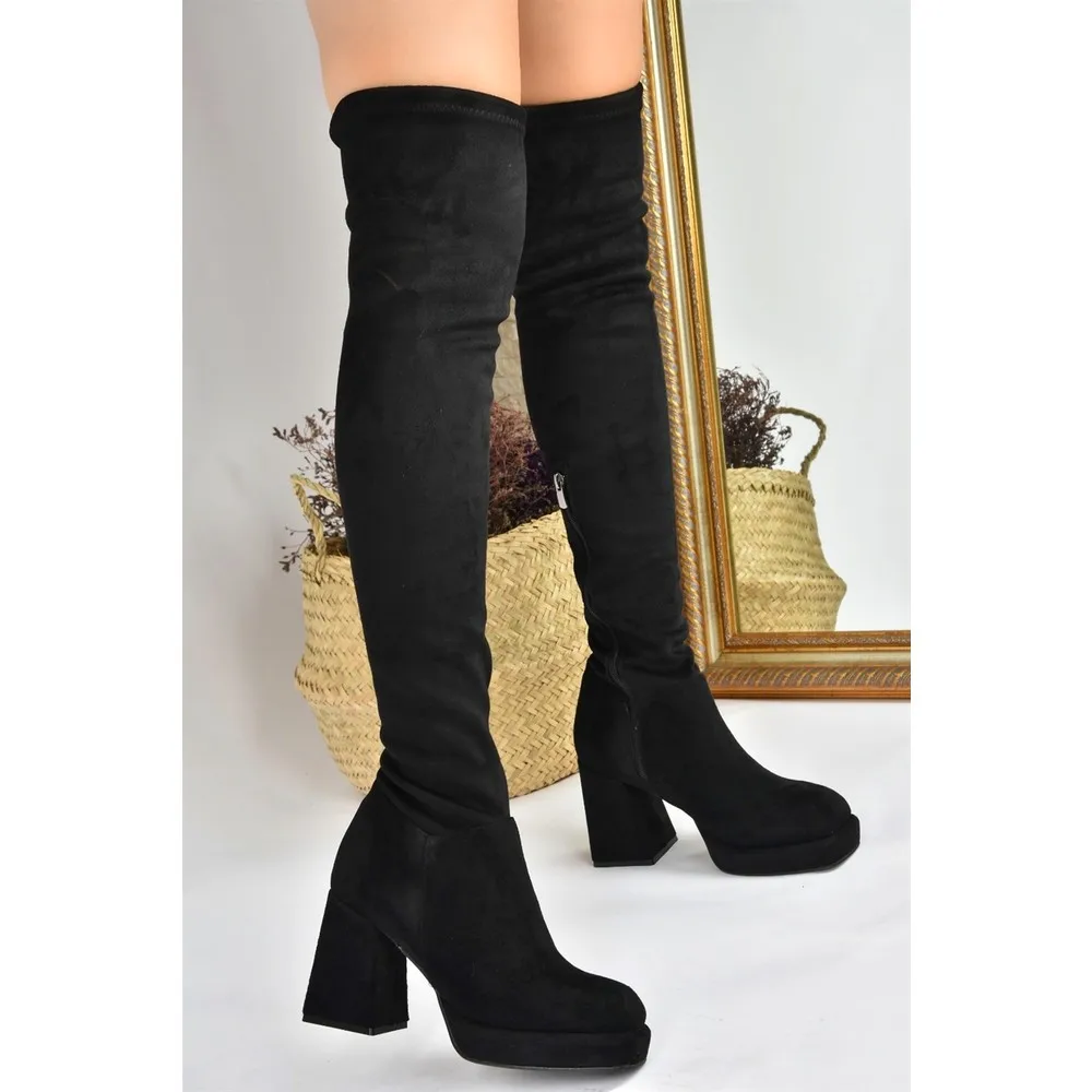 

Dorlie Black Suede Platform High-Heeled Women 'S Boots L282190002
