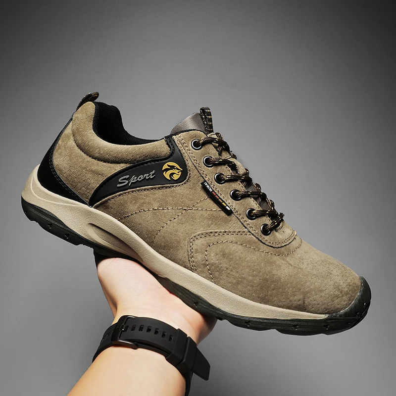 SALUDAS Outdoor Hiking Shoes Fashion Men Leather Casual Shoes Military Tactical Army Combat Lace Up Boots Desert Sneakers Shoes