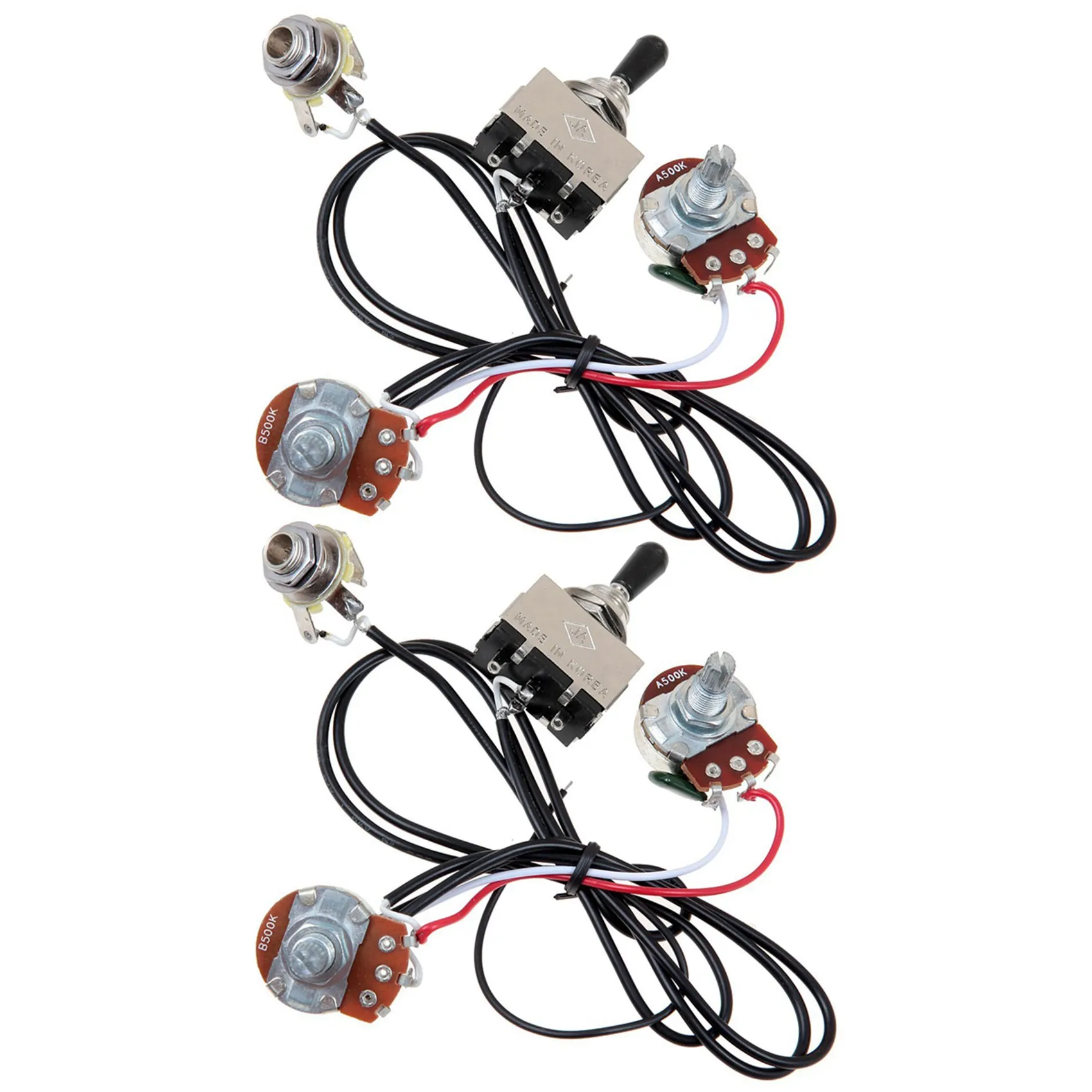 

4X Guitar Wiring Harness Prewired Two Pickup 500K Pots 3-Way Toggle Switch Silver