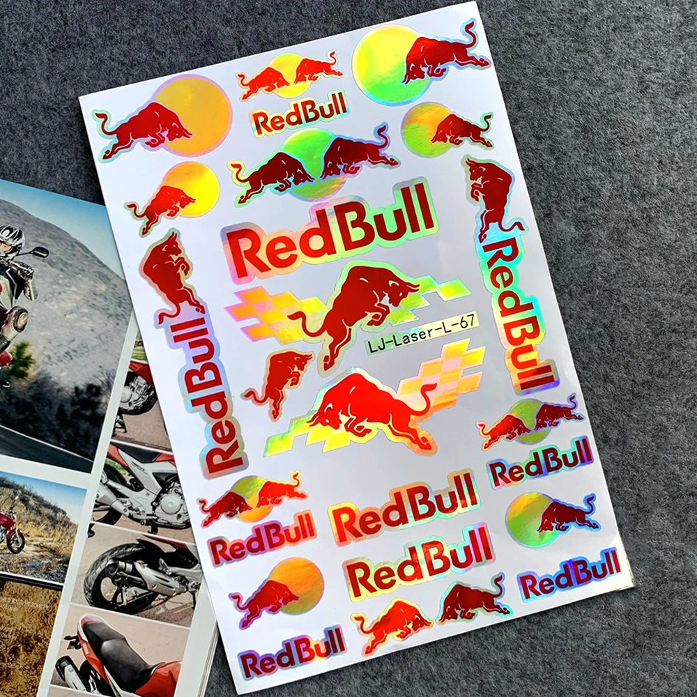 

Red-Bull Reflective Helmet Motorcycle Moto bike Reflective Sticker Decal Waterproof Whole SET Decal Car Styling Stickers