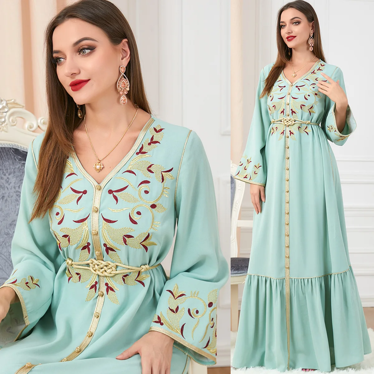 Muslim Kaftan Abaya Dress Kimono Women Dubai Turkish Islamic Clothing Wedding Party Long Sleeve Gown Djellaba Femme Musulman