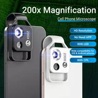 universal 200x hd magnification microscope lens with cpl led lights portable mobile phone macro lens smartphones accessories