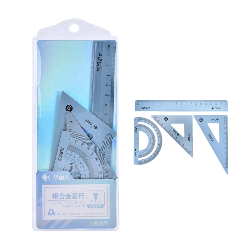 

4Pcs/Set Aluminium Ruler Set Metal Geometry Maths Drawing Compass Rulers School