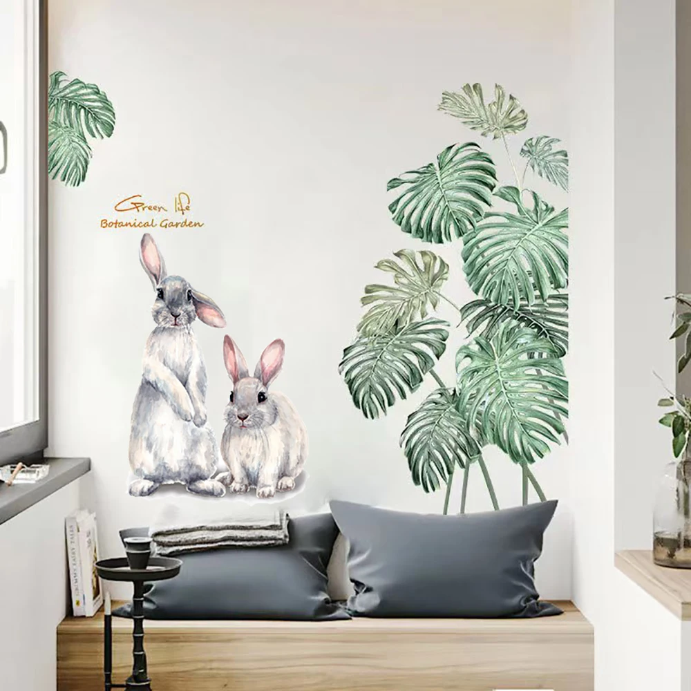 

Cute Animal 2pcs Rabbit Wall Sticker Children's Kids Room Home Decoration Living Room Bedroom Wallpaper Removable Stickers