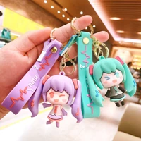 japanese cartoon anime hatsune miku pendant keychains holder car key chain key ring phone bag hanging kids gifts wholesale