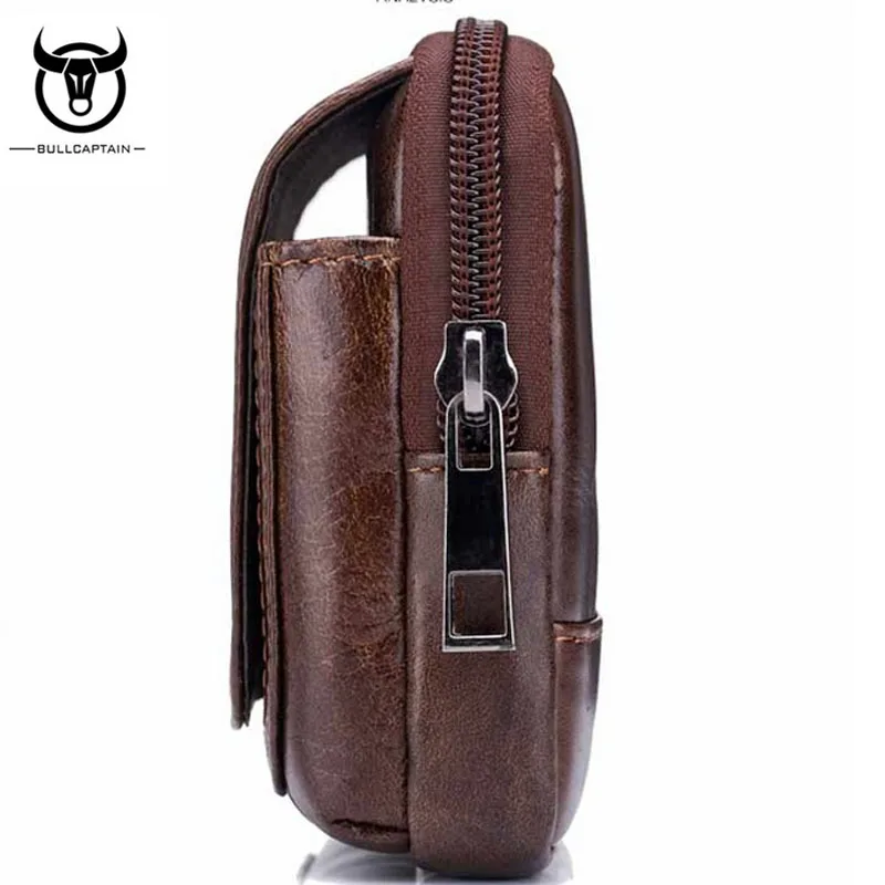 BULL CAPTAIN Genuine Leather Cowhide Men Fanny Waist Belt  Small Bag Male Brand Famous Cell/Mobile Phone Case Purse Bags