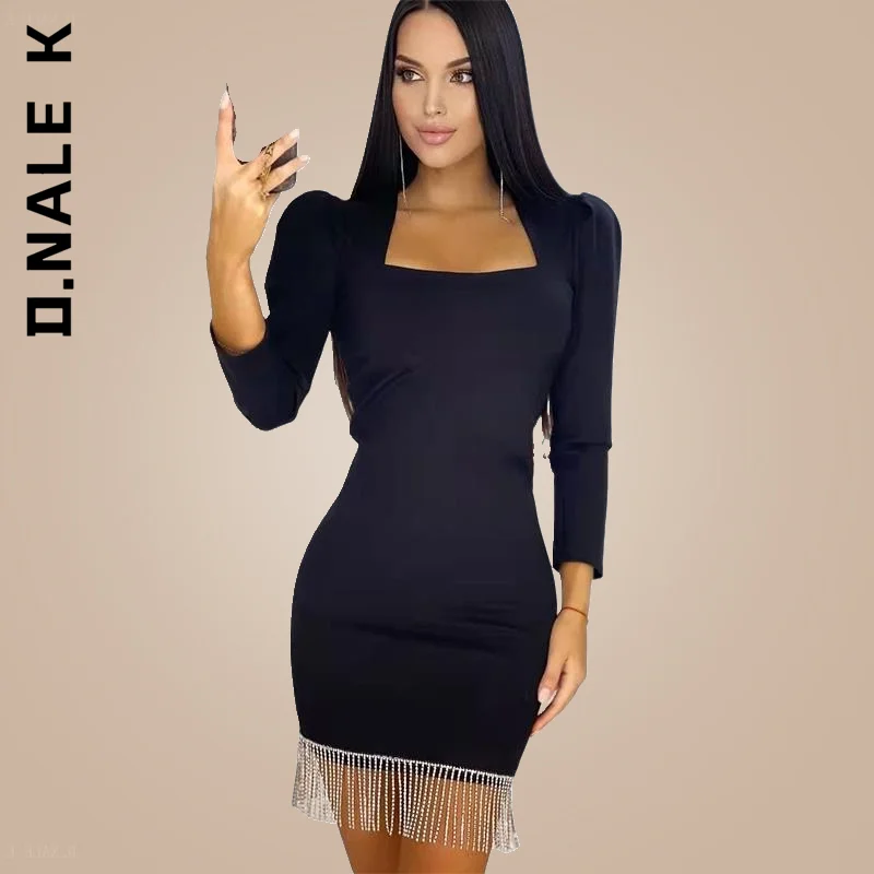 

D.Nale K short skirt long-sleeved fringed dress Women's clothing 2022 new design sense banquet evening dress hot girl
