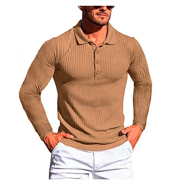 Spring Autumn New Large Size Men's Running Sports Fitness Wear High Stretch Long Sleeve POLO Shirt Slim Knit Bottoming Shirt 3XL