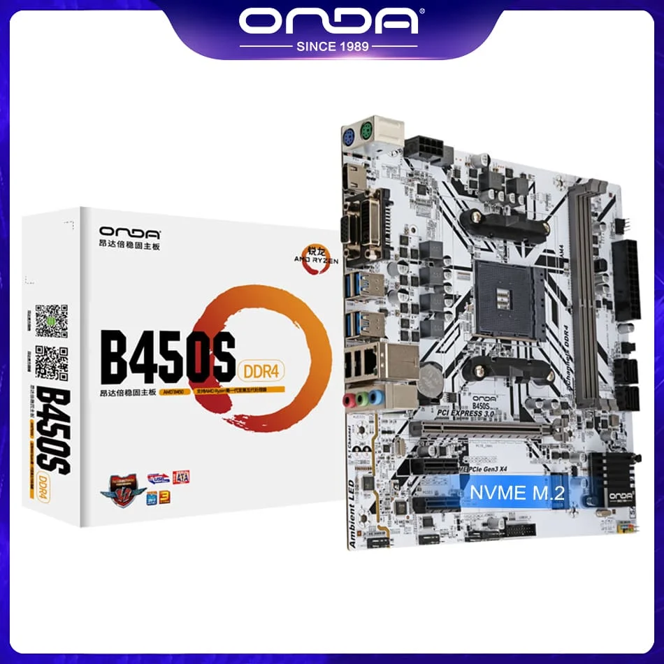 

ONDA B450S материнская плата B450 AMD AM4 для Ryzen 1/2/3/4/5 Gen & Athlon процессоров 64 Гб PCI-E 3,0 16X SATA3.0 M.2 DDR4 B450M