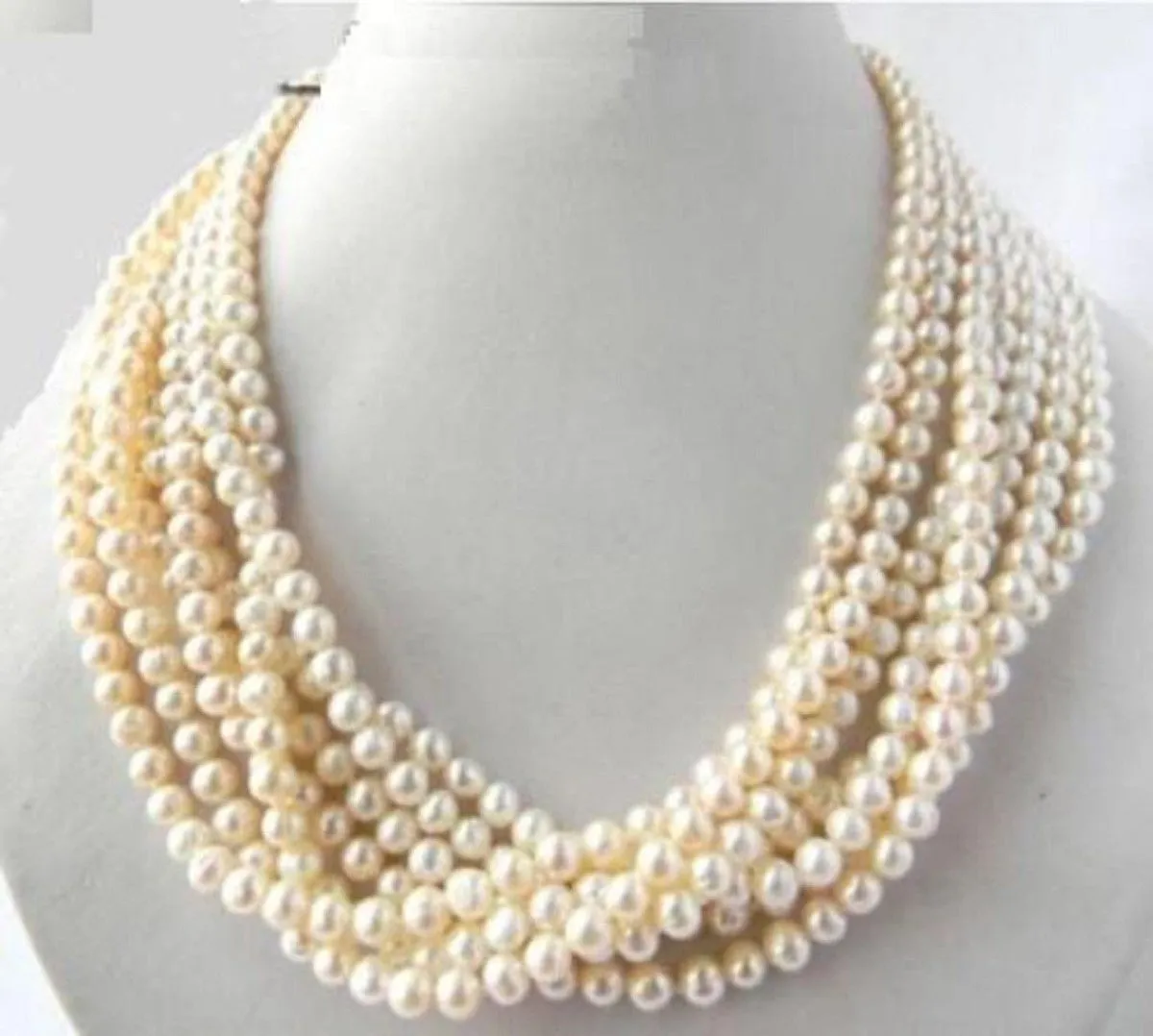 Natural 6-7mm White Akoya Freshwater Cultured Pearl 7 Strand Necklace 18