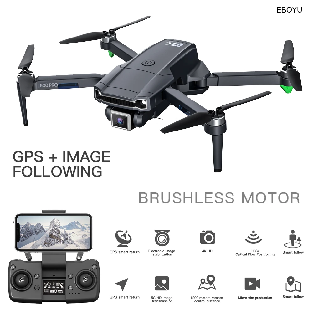 Складной Радиоуправляемый Дрон EBOYU L800PRO, GPS, Wi-Fi, FPV, 4K, ESC, HD камера, бесщеточный двигатель, GPS позиционирование, Радиоуправляемый квадрокоптер, Дрон
