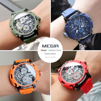 Sport Watches for Men Fashion Waterproof Luminous Chronograph Quartz Wristwatch with Auto Date Silicone Strap 2208 5