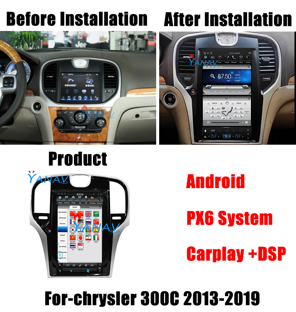 

Автомобильный радиоприемник на Android, 13,3 дюйма, для Chrysler 300C 2013-2019, GPS-навигация, автомобильный стерео Мультимедийный DVD-плеер, головное устройс...