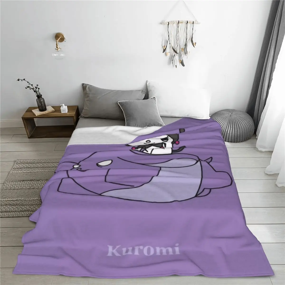 Одеяло Sanrio Kuromi и Baku плюшевое постельное белье с теплым узором пледы для улицы