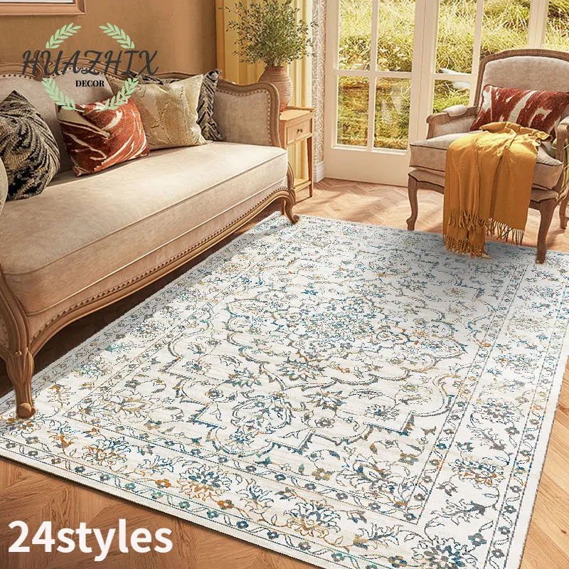

Vintage Flower Carpet Living Room Coffee Table Rectangle Floor Rug Persian Style Home Decoration Bedroom Bath Area Non-Slip Mat