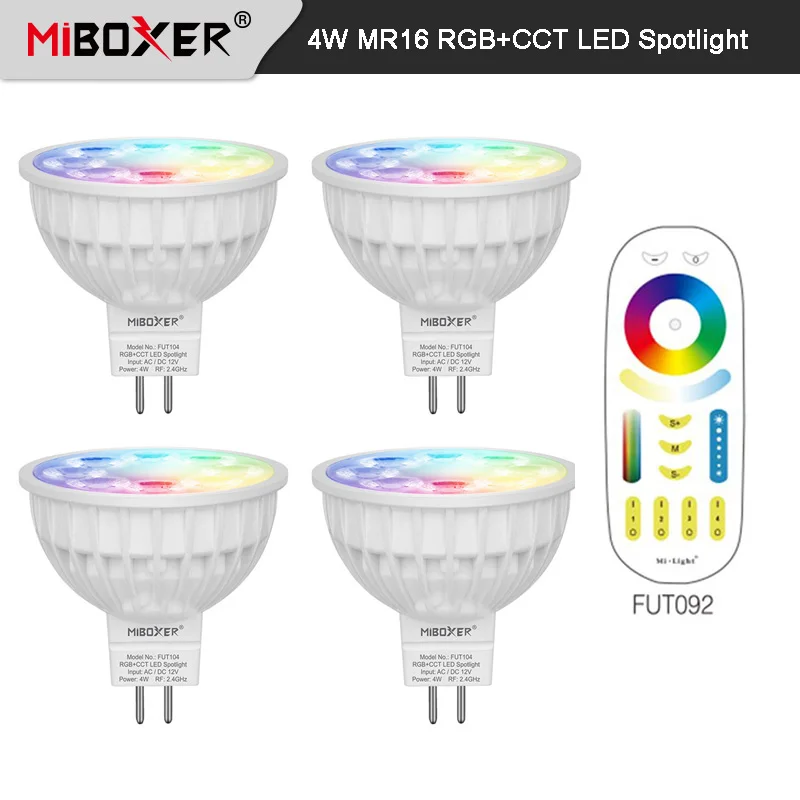 Milight 4W MR16 RGB+CCT (2700-6500K) WiFi Smart LED Spotlight Bulbs FUT104 + 2.4G RF Wireless Remote Control